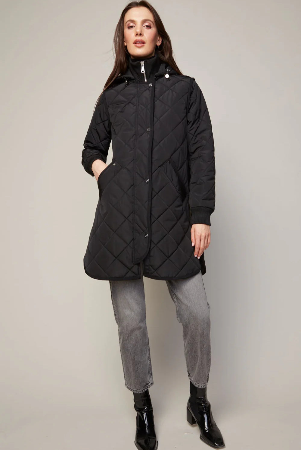 Adroit Atelier Women's Libby Quilted Full Zip Coat with Removable Hood