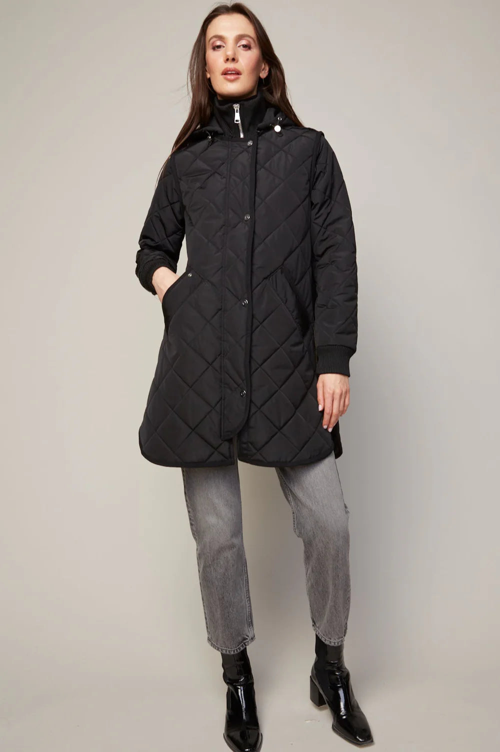 Adroit Atelier Women's Libby Quilted Full Zip Coat with Removable Hood