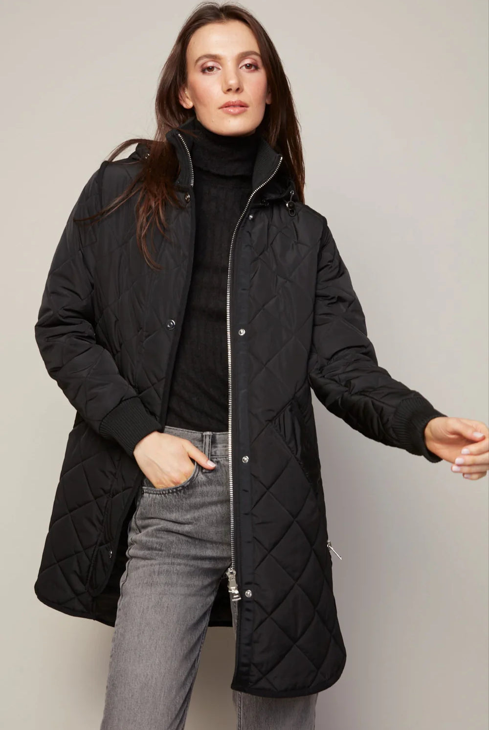 Adroit Atelier Women's Libby Quilted Full Zip Coat with Removable Hood