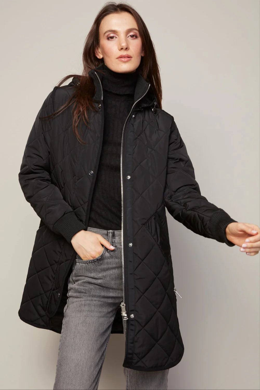 Adroit Atelier Women's Libby Quilted Full Zip Coat with Removable Hood