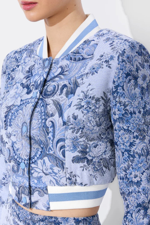 Alice + Olivia Women's Barton Cropped Mixed Media Varsity Jacket