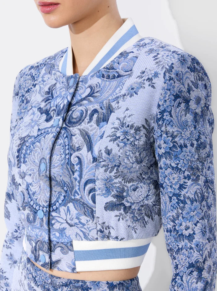 Alice + Olivia Women's Barton Cropped Mixed Media Varsity Jacket