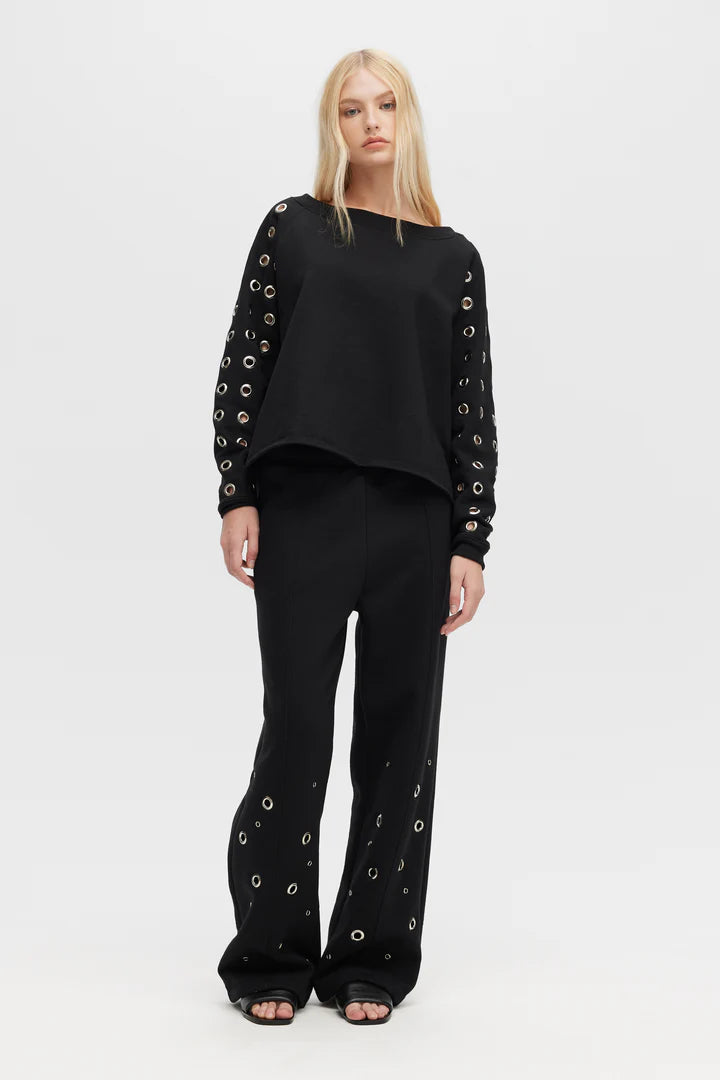 CHRLDR Women's Anna Grommet Crop Boat Neck Sweater