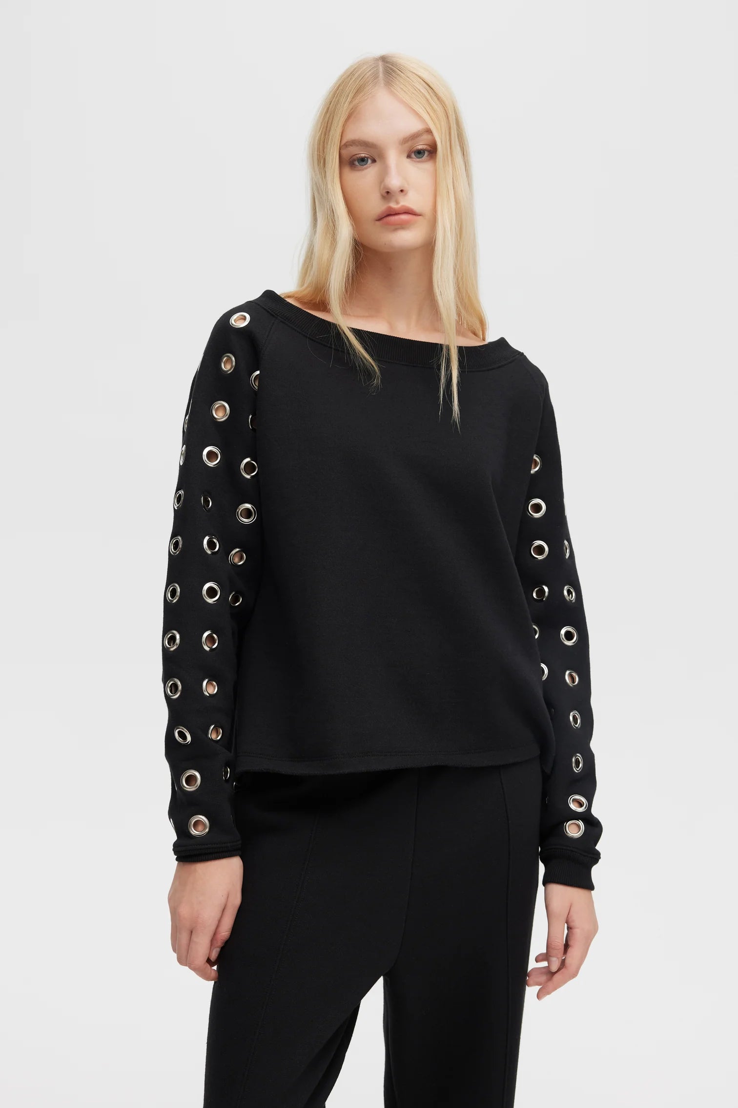 CHRLDR Women's Anna Grommet Crop Boat Neck Sweater