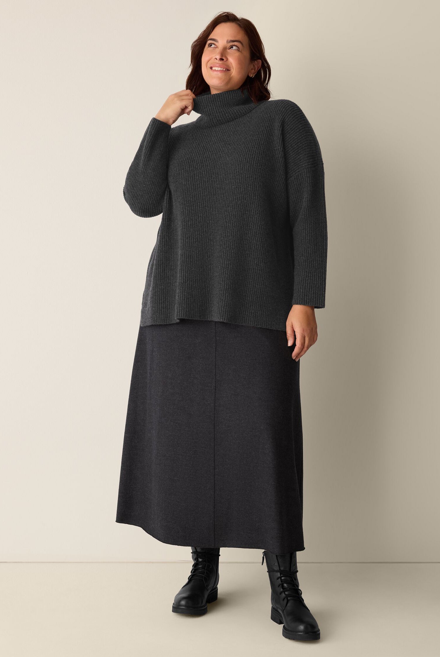 Eileen Fisher Women's Mélange Boiled Wool Jersey A-Line Skirt in Regenerative Wool