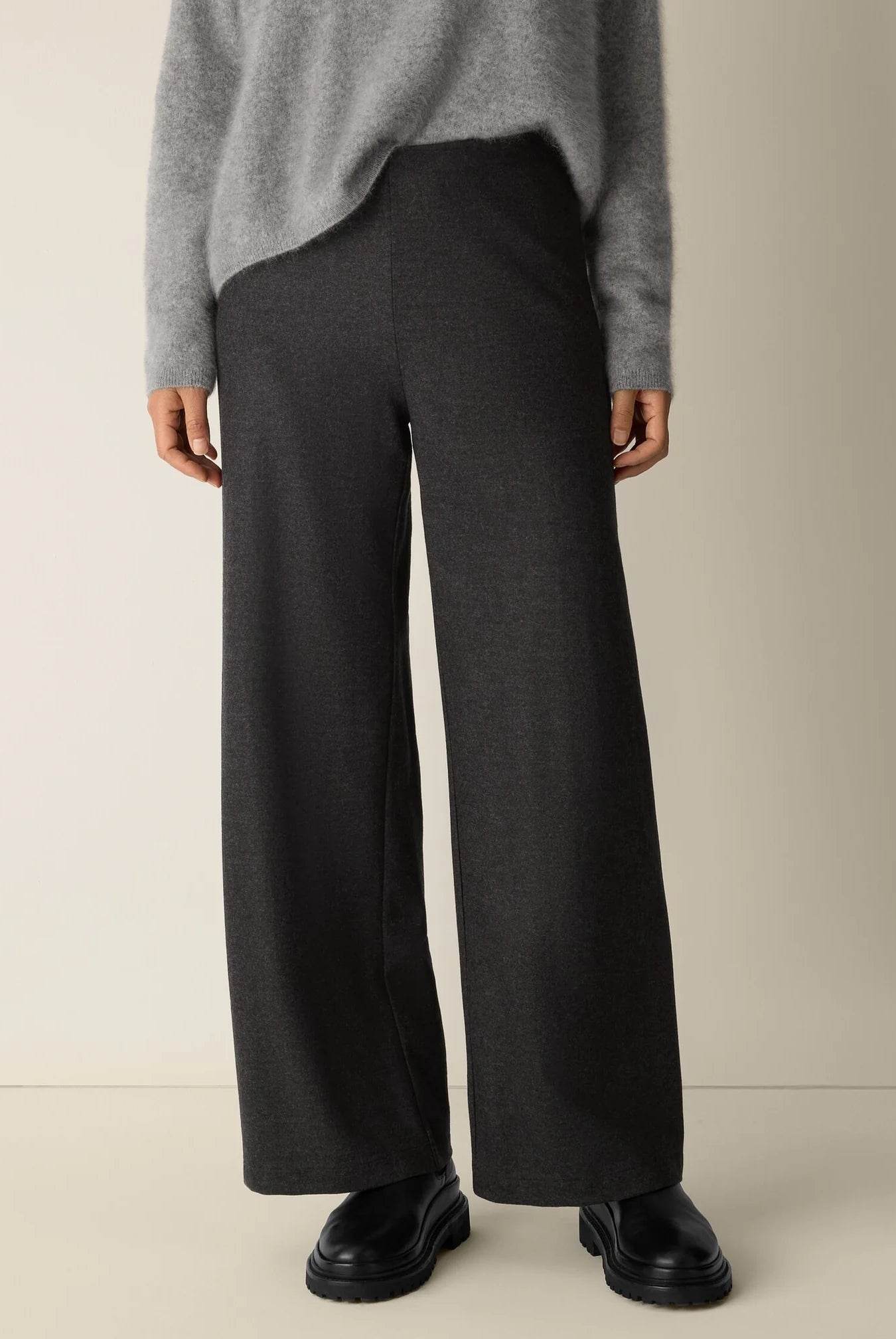 Eileen Fisher Women's Mélange Boiled Wool Jersey Wide-Leg Pant in Regenerative Wool