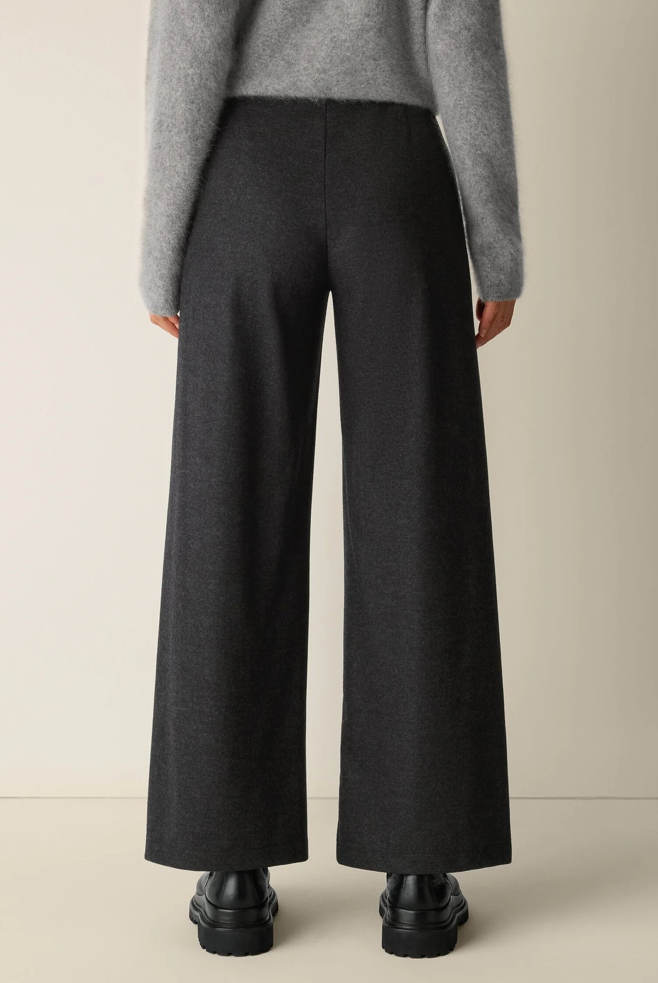 Eileen Fisher Women's Mélange Boiled Wool Jersey Wide-Leg Pant in Regenerative Wool