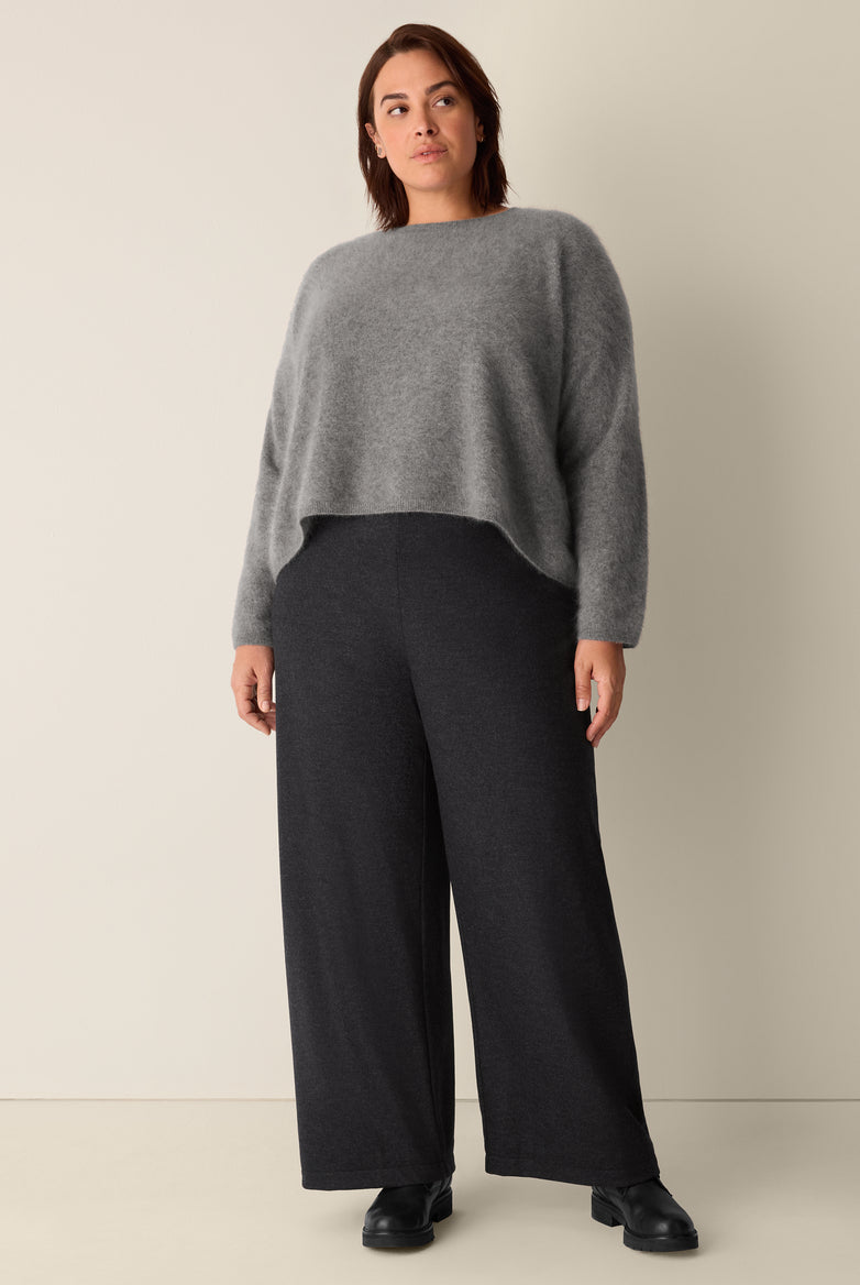 Eileen Fisher Women's Mélange Boiled Wool Jersey Wide-Leg Pant in Regenerative Wool