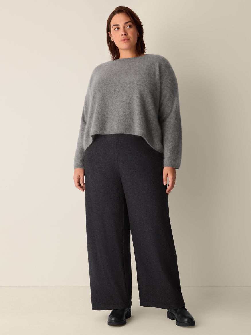 Eileen Fisher Women's Mélange Boiled Wool Jersey Wide-Leg Pant in Regenerative Wool