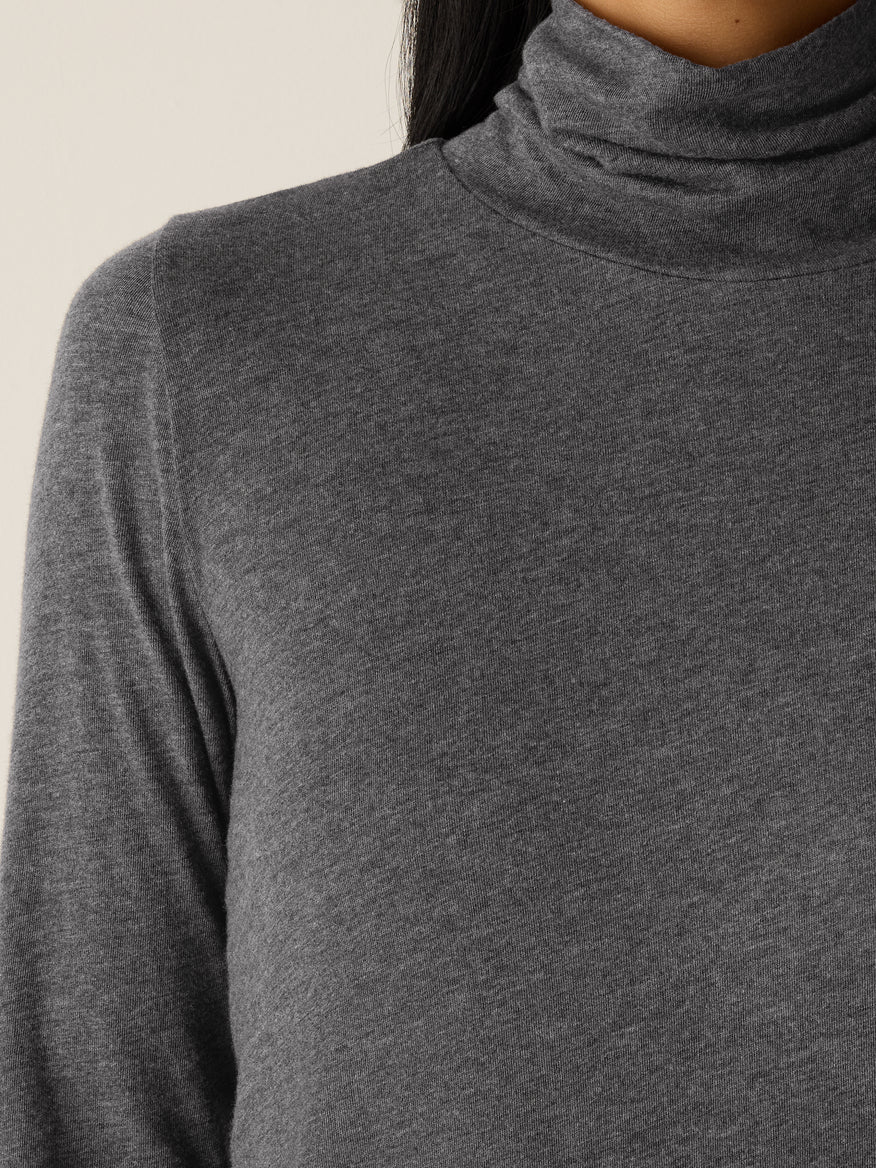 Eileen Fisher Women's Mélange Sheer Cotton Blend Knit Turtleneck Top