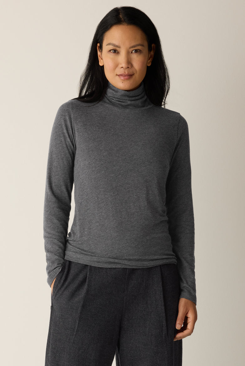 Eileen Fisher Women's Mélange Sheer Cotton Blend Knit Turtleneck Top