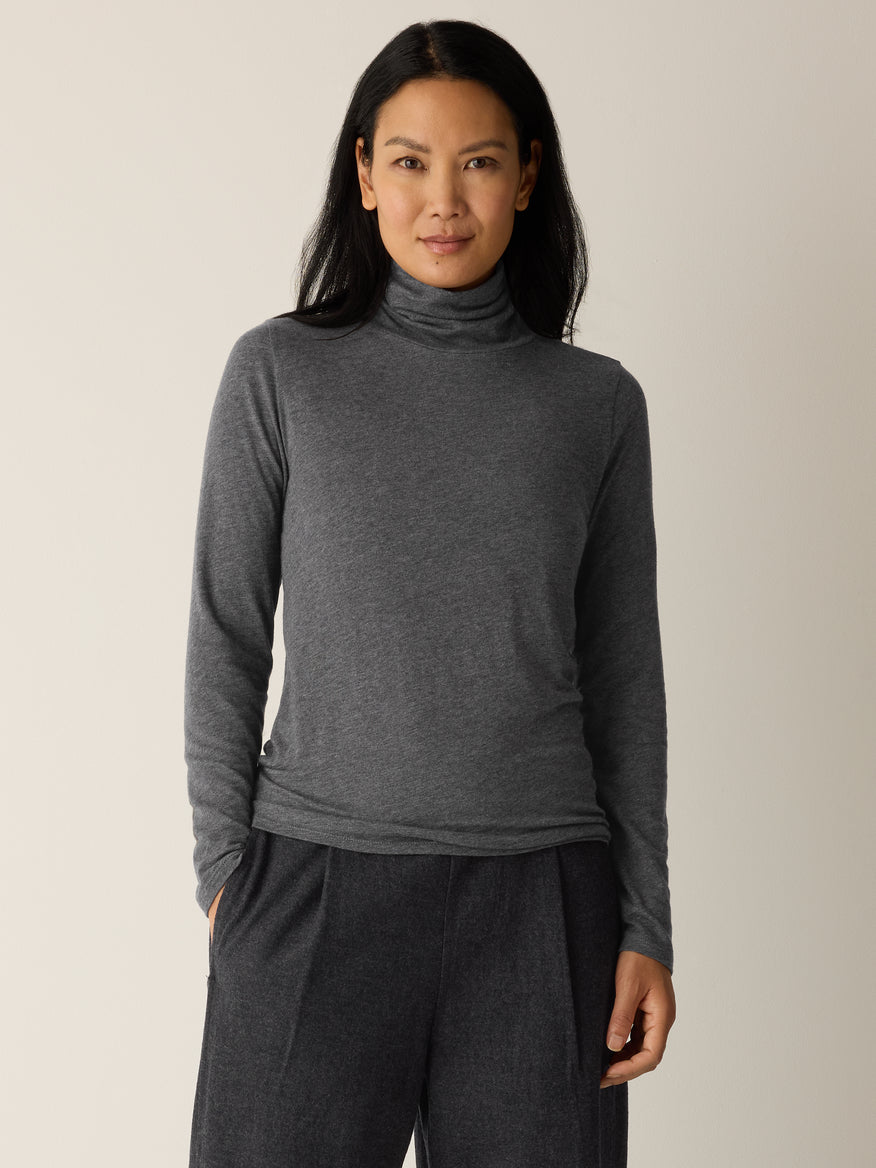 Eileen Fisher Women's Mélange Sheer Cotton Blend Knit Turtleneck Top