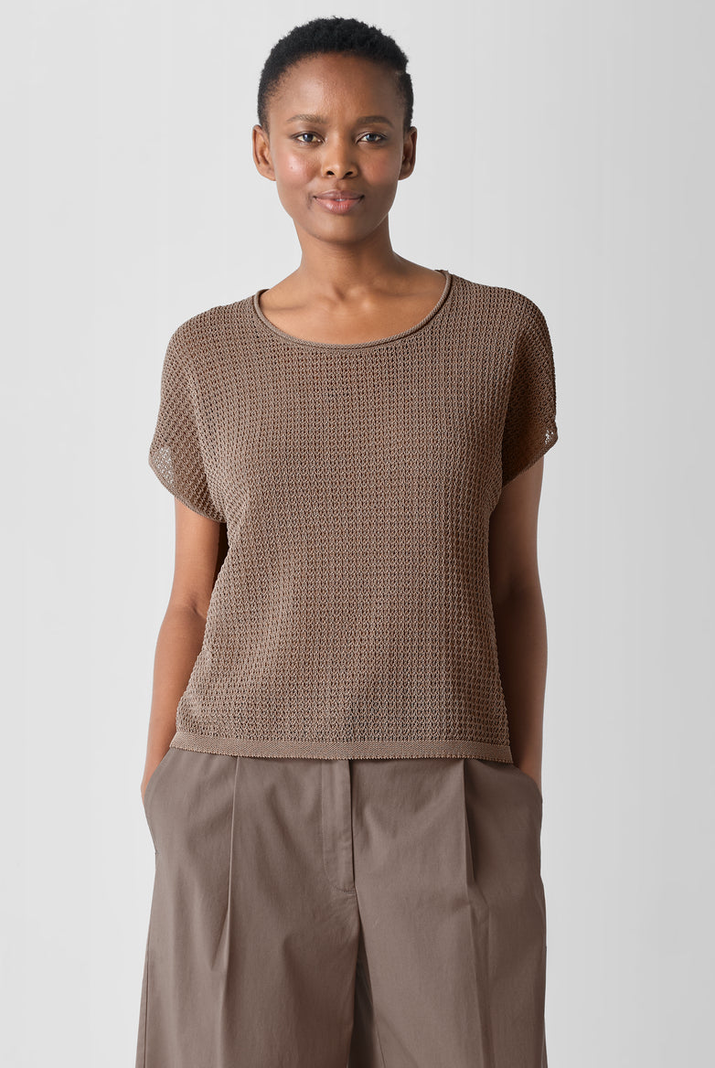 Eileen Fisher Women's Organic Cotton Cord Sheen Jewel Neck Top