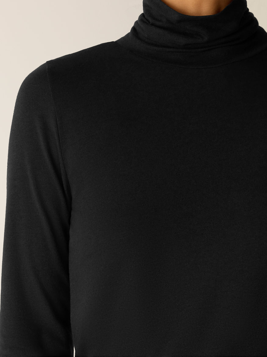 Eileen Fisher Women's Sheer Cotton Blend Knit Turtleneck Top