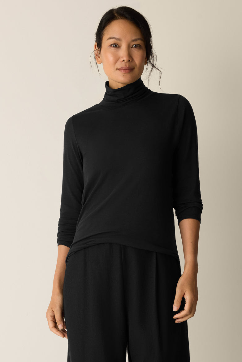 Eileen Fisher Women's Sheer Cotton Blend Knit Turtleneck Top