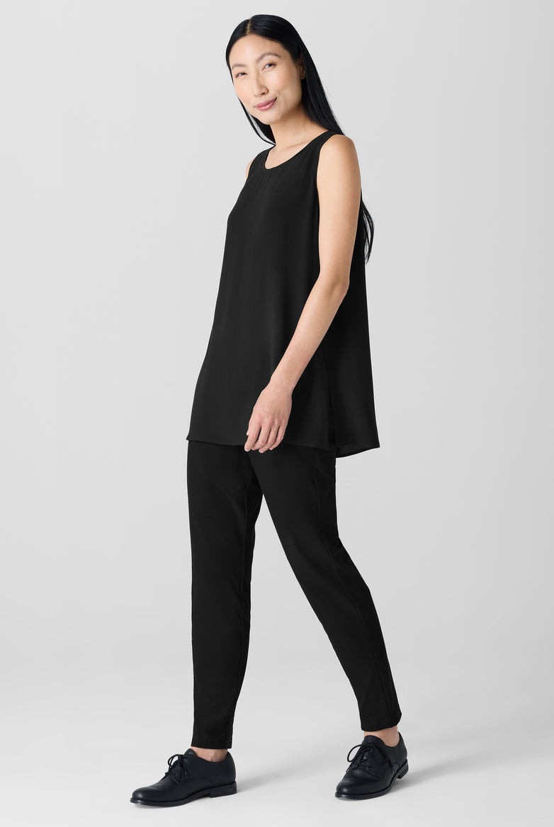 Eileen Fisher Women's Silk Georgette Crepe Ballet Neck Long Tank