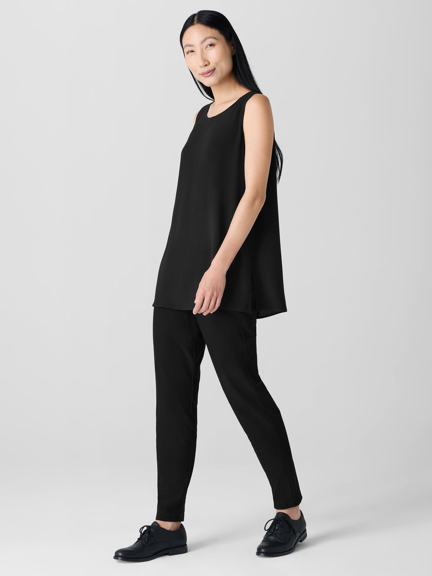 Eileen Fisher Women's Silk Georgette Crepe Ballet Neck Long Tank