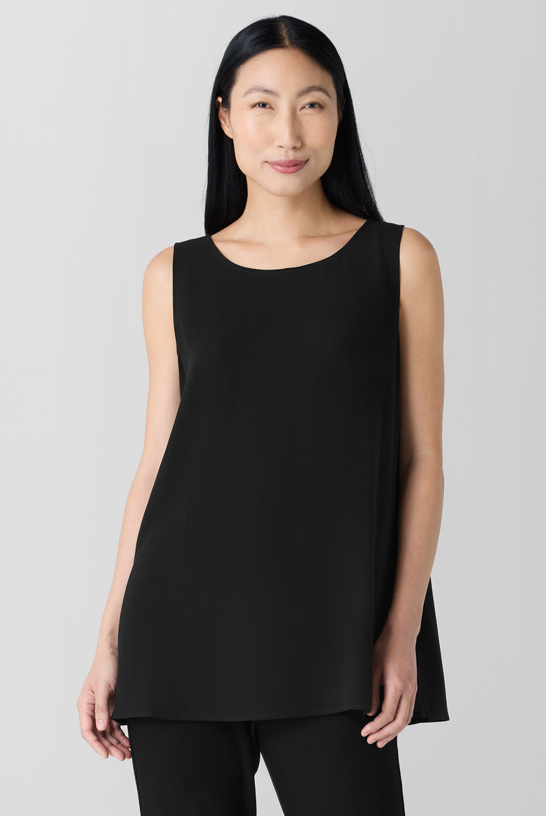 Eileen Fisher Women's Silk Georgette Crepe Ballet Neck Long Tank