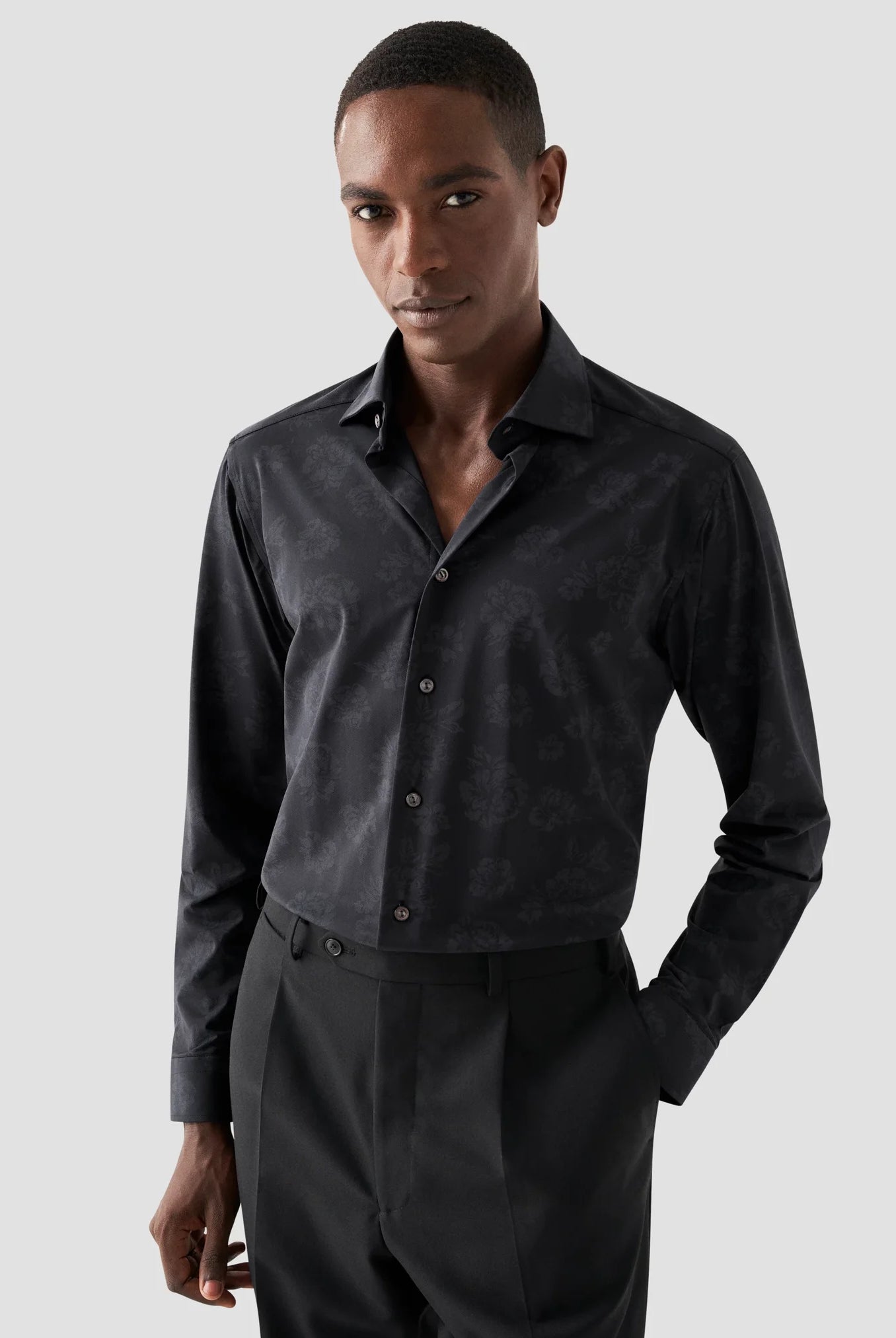 Eton Men's Black Floral Print Four-Way Stretch Shirt