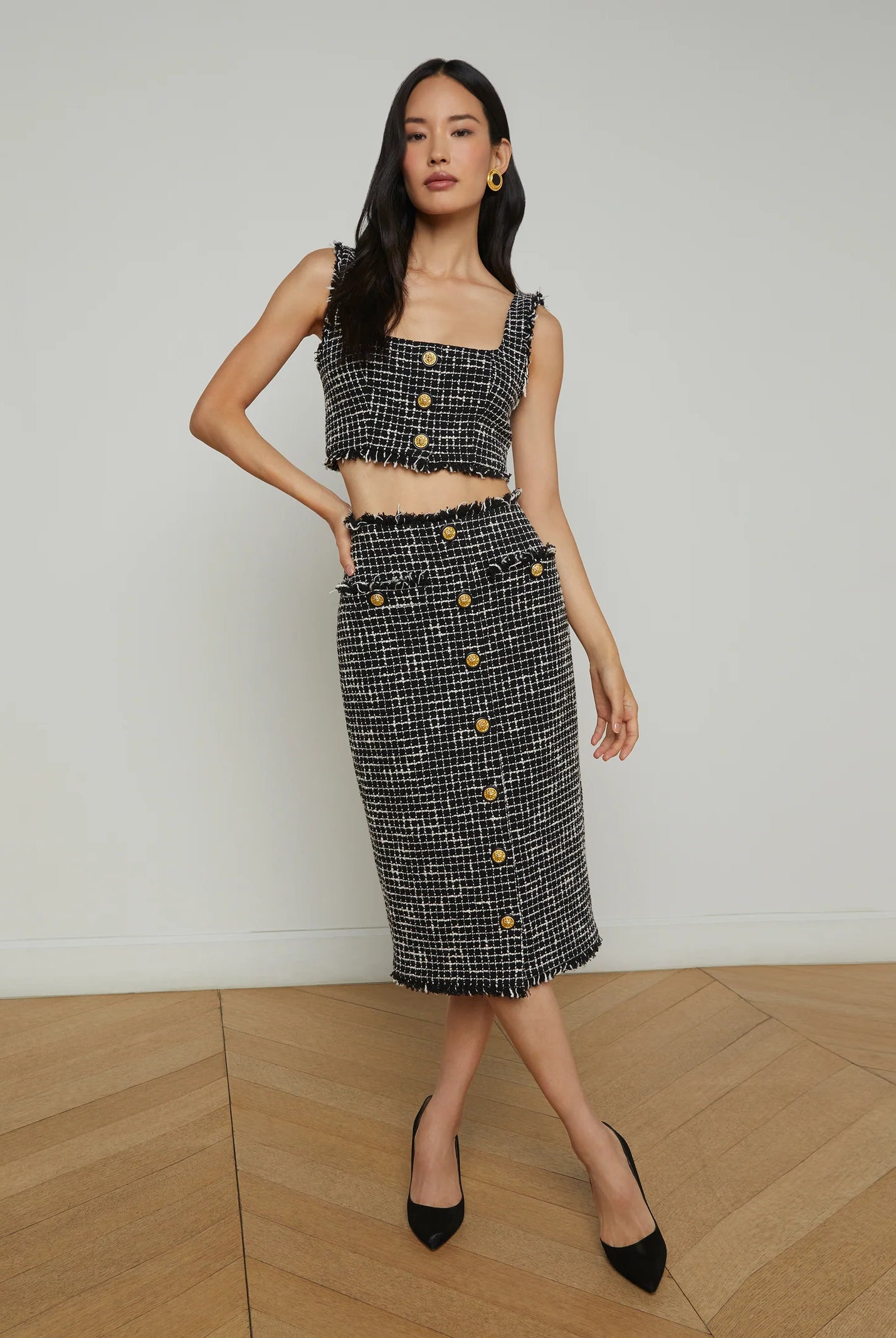 L'Agence Women's Tai Tweed Midi Skirt