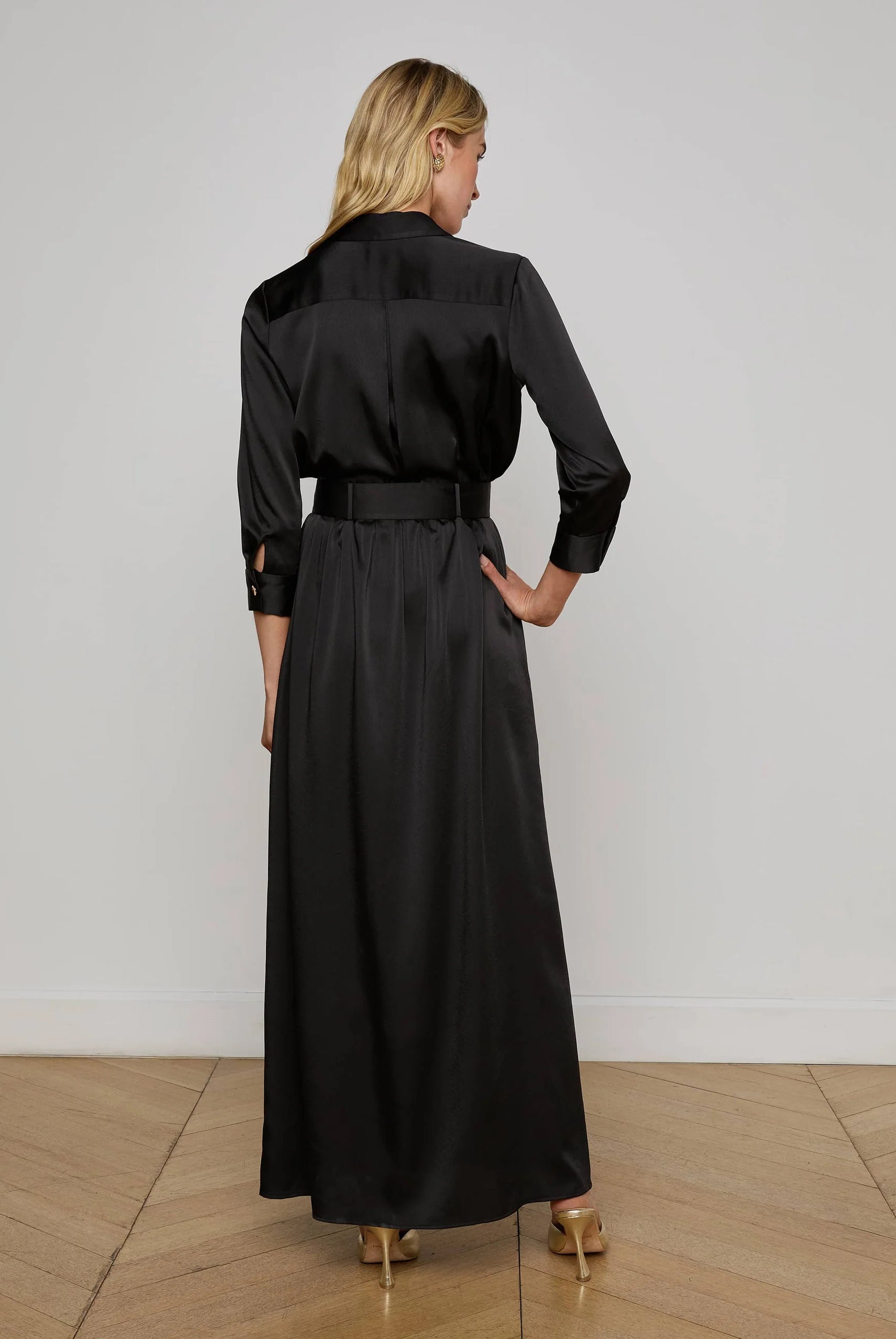 L'Agence Women's Uriah Satin Maxi Shirt Dress