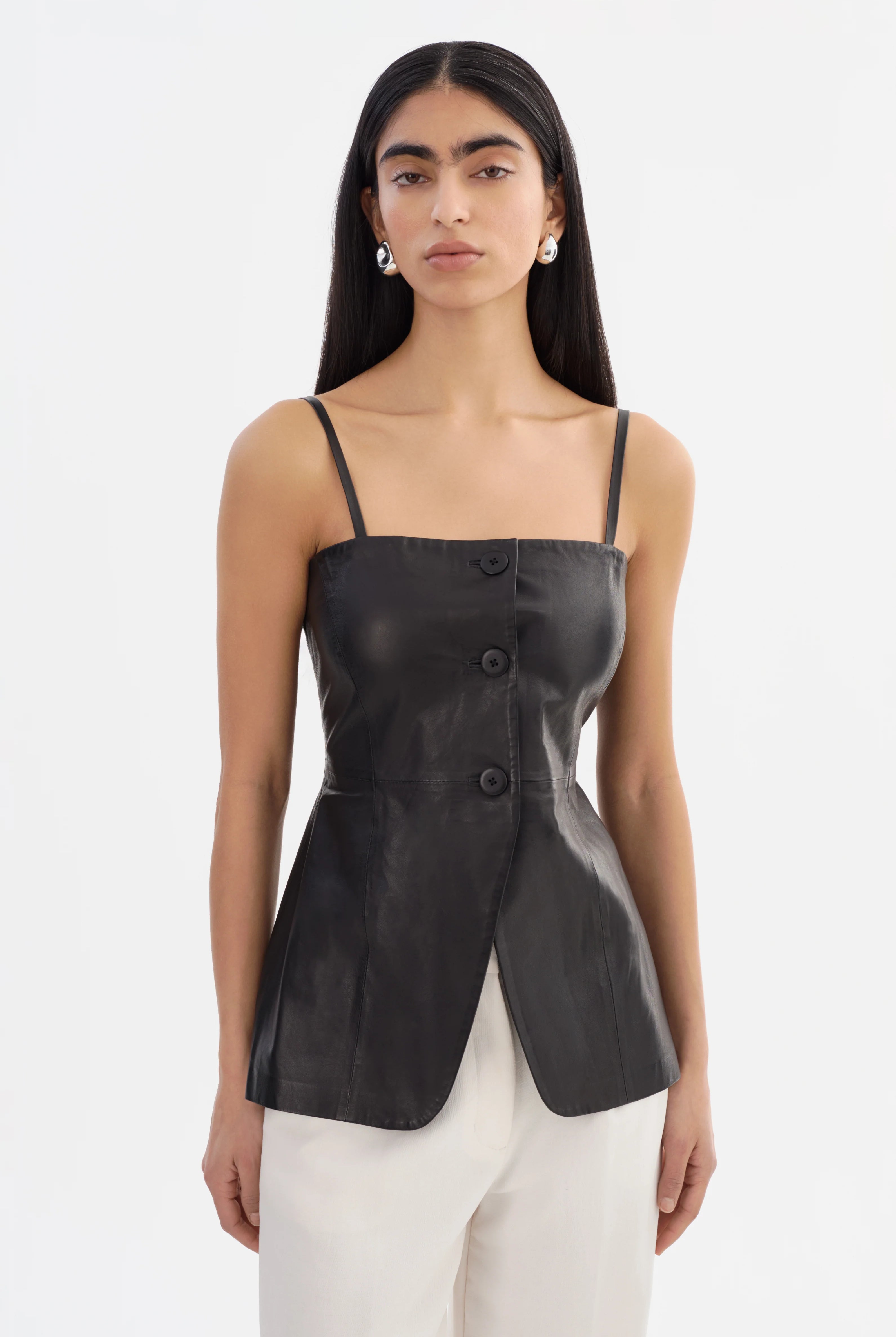 Lamarque Women's Milana Leather Long Bustier Top