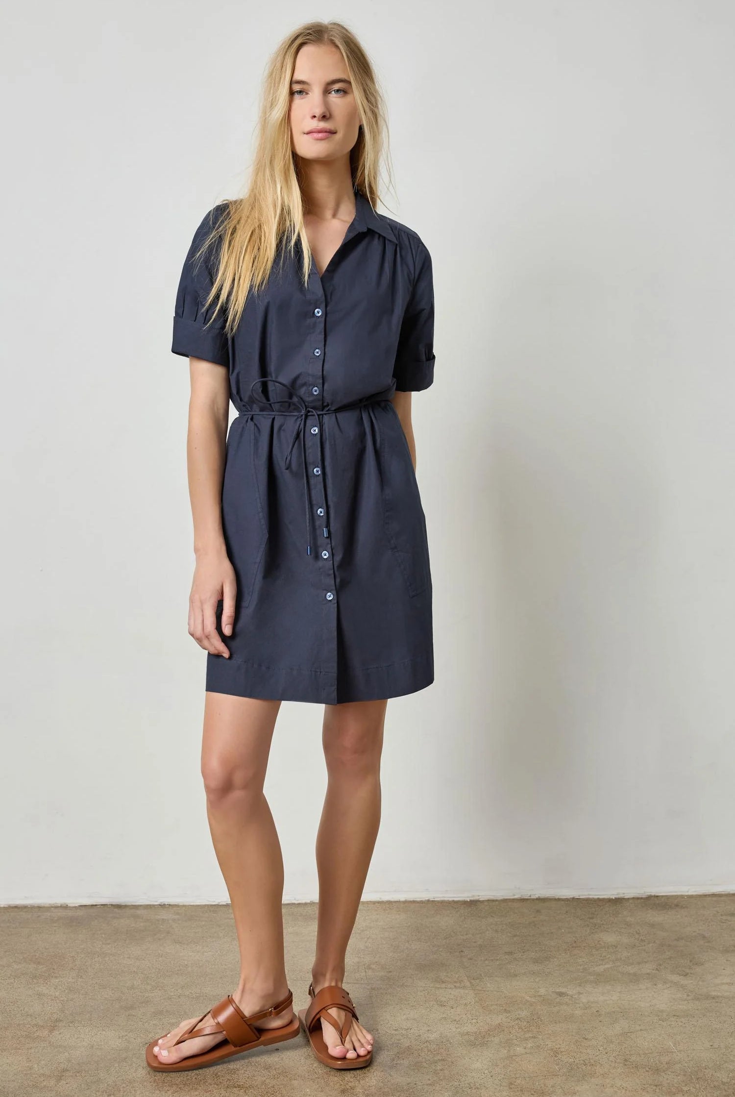 Lilla P Women's Shirred Sleeve Shirt Dress
