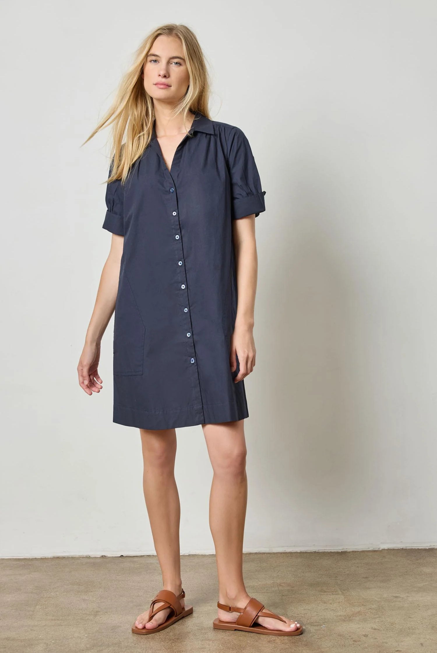 Lilla P Women's Shirred Sleeve Shirt Dress
