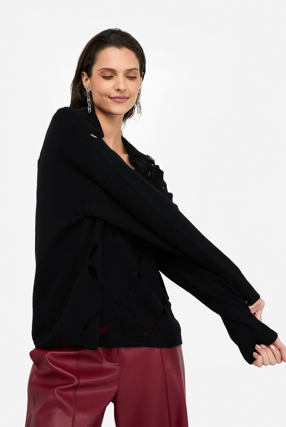 Liu Jo Women's 100% Wool Jumper with Bejewelled Embroidery