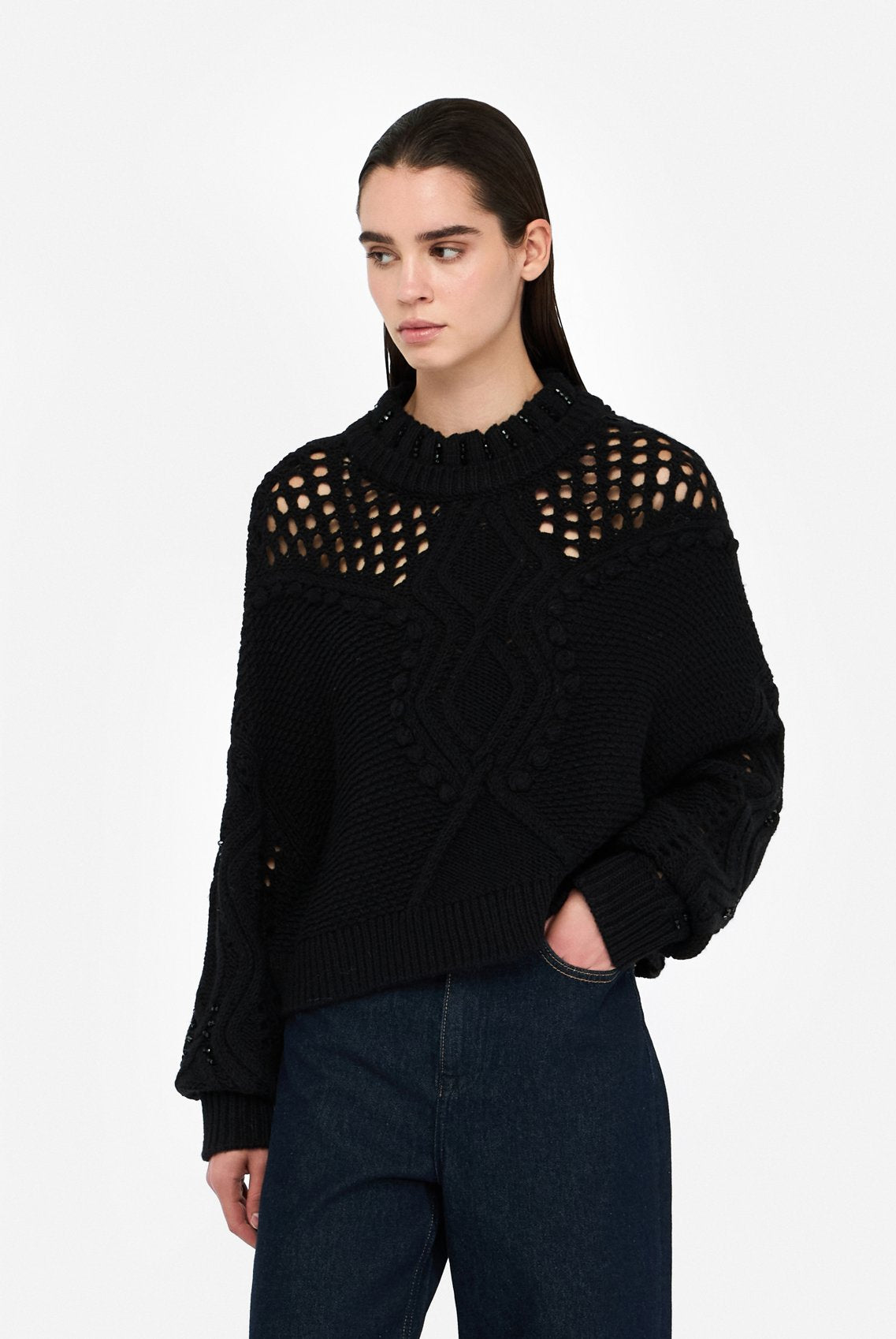Liu Jo Women's Wool Sweater With Openwork Detailing