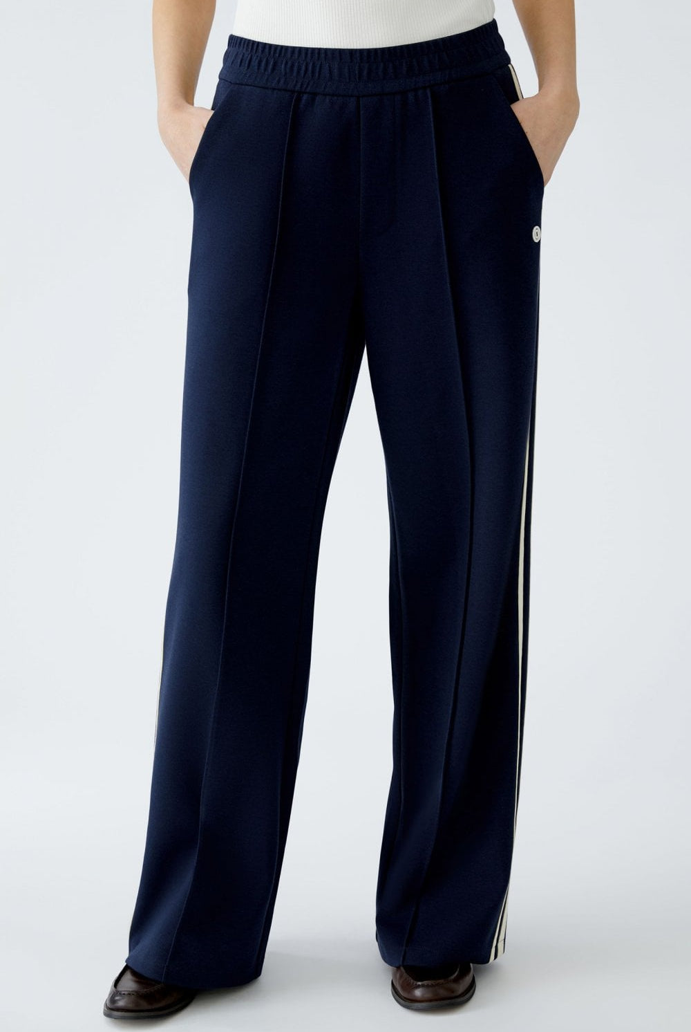 Oui Women's Joggers With Side Stripes Dark Blue
