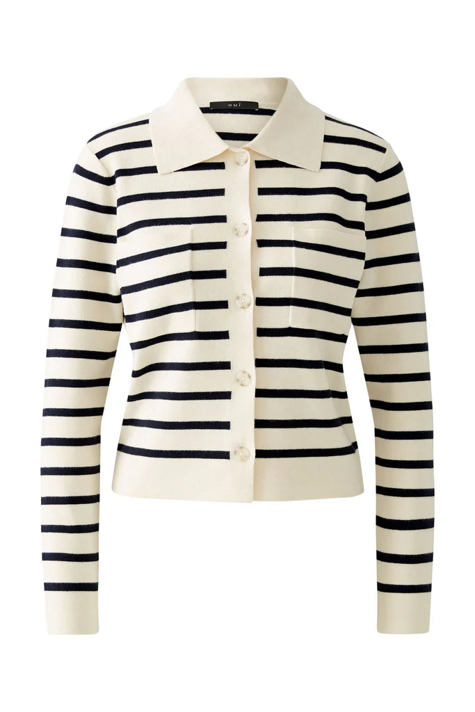 Oui Women's Navy Stripe Knit Jacket