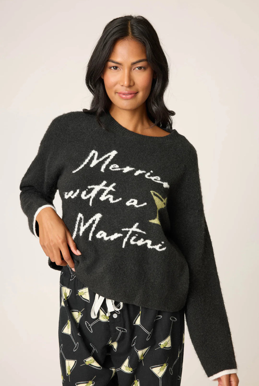 PJ Salvage Women's Merrier With A Martini Snuggle Sweater