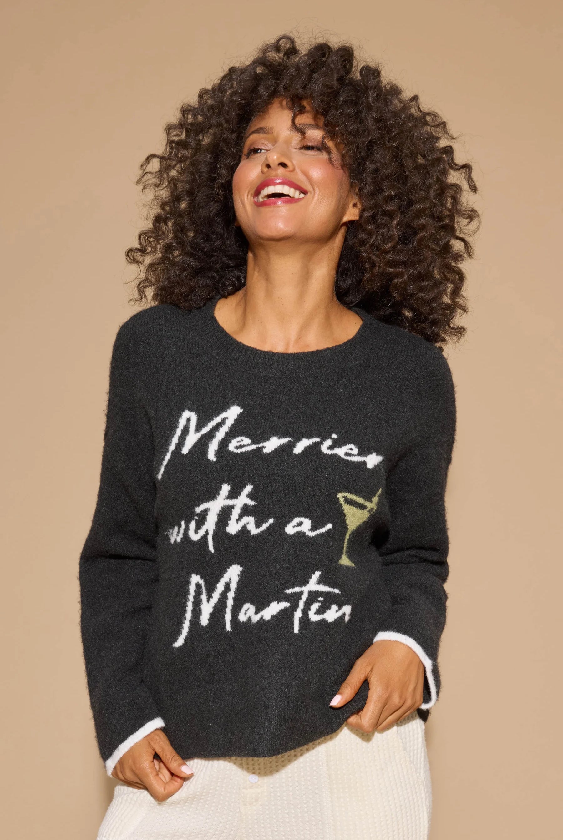 PJ Salvage Women's Merrier With A Martini Snuggle Sweater