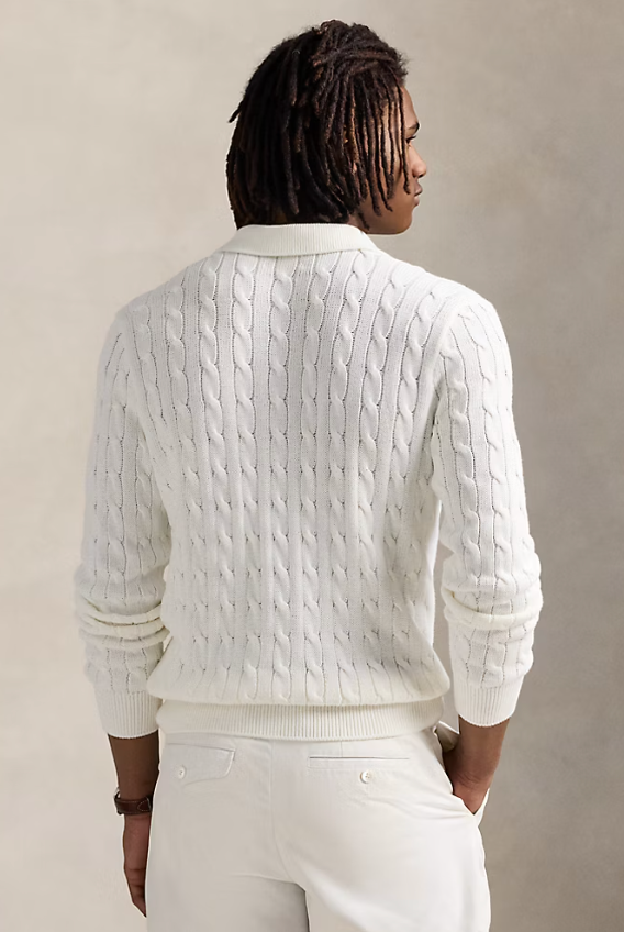 Ralph Lauren Men's Cable-Knit Cotton Polo-Collar Sweater