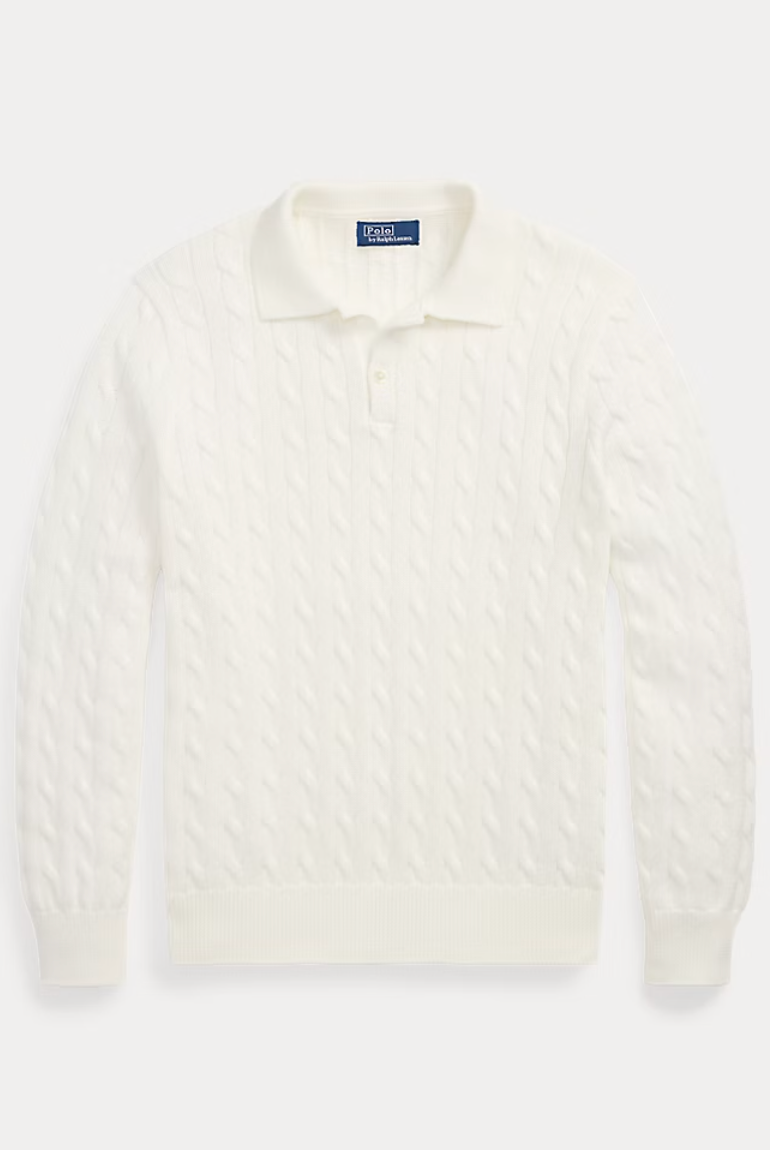 Ralph Lauren Men's Cable-Knit Cotton Polo-Collar Sweater