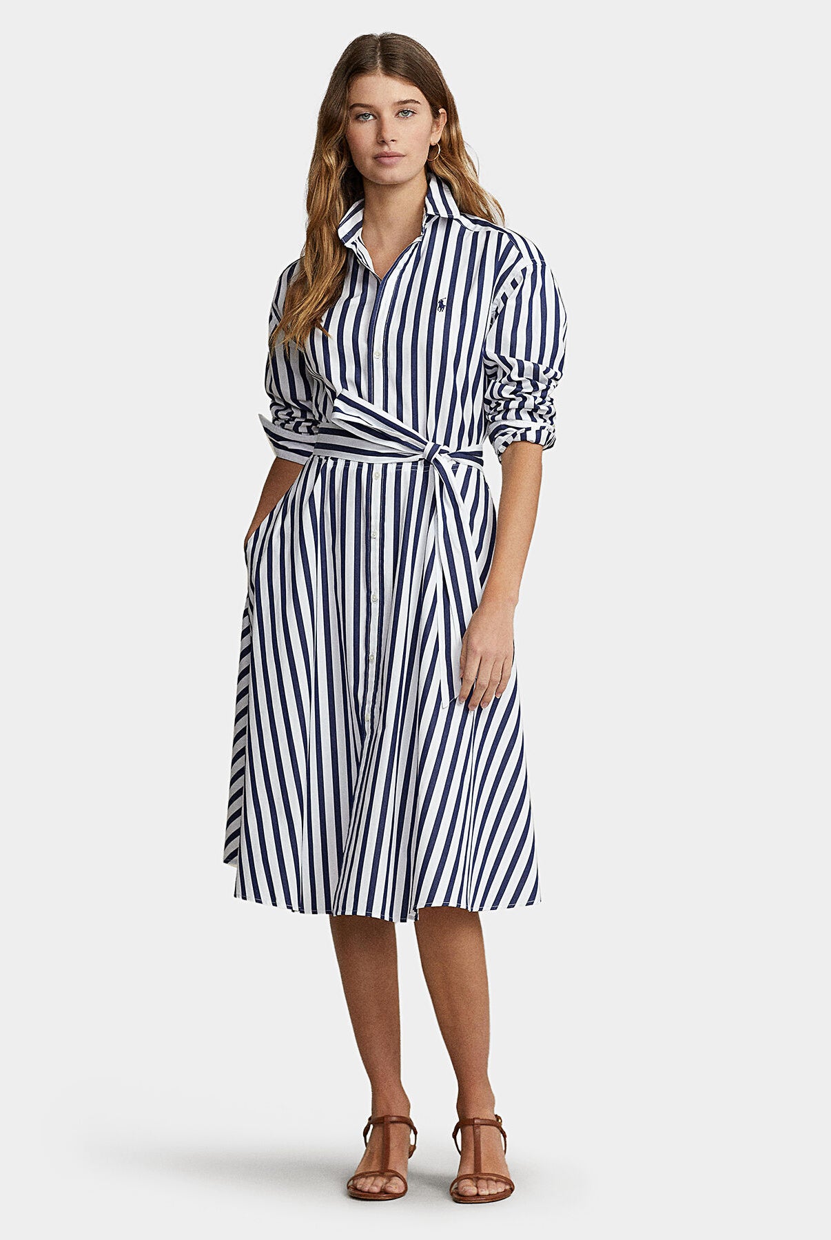 Ralph Lauren Women's Belted Striped Cotton Shirtdress
