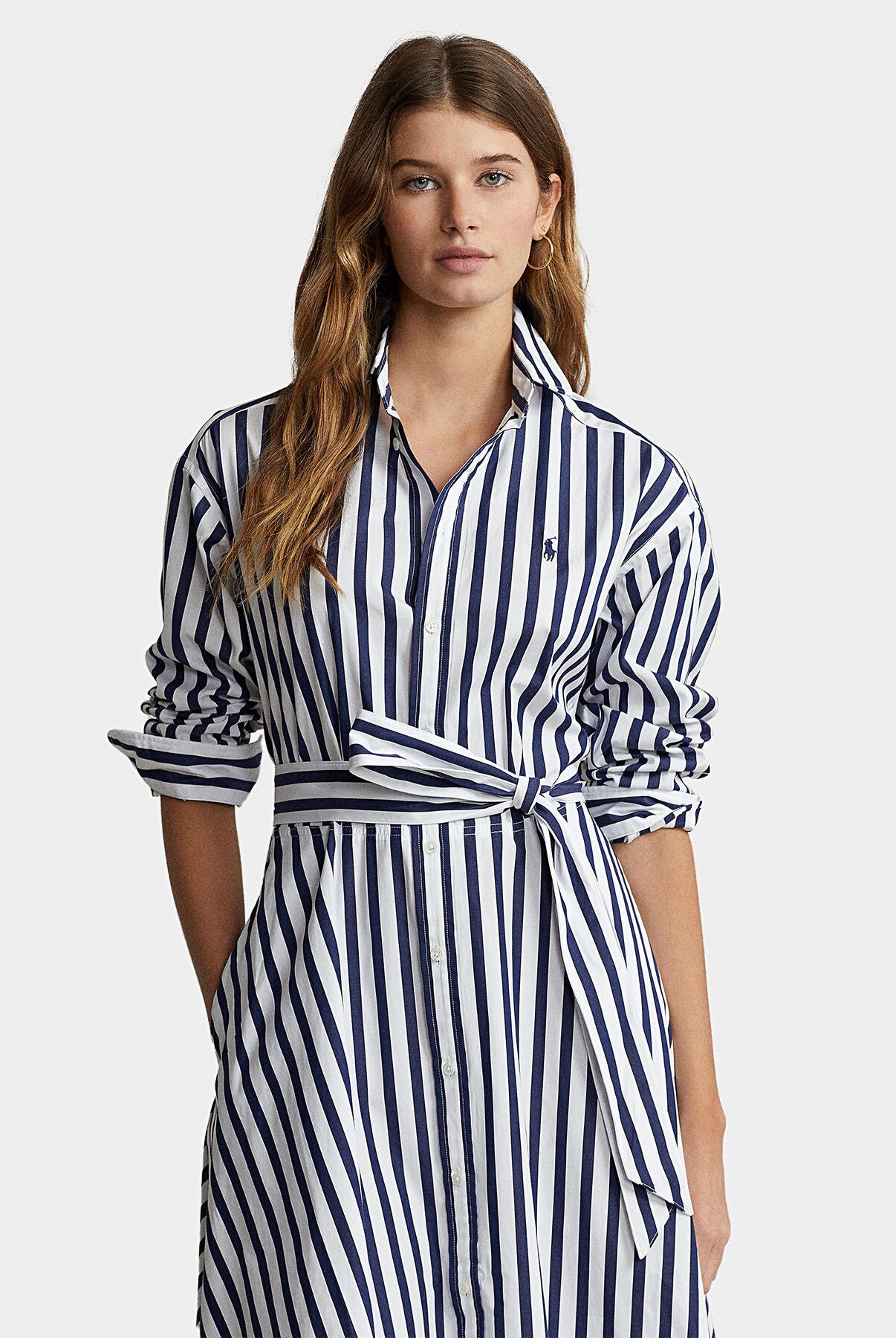 Ralph Lauren Women's Belted Striped Cotton Shirtdress