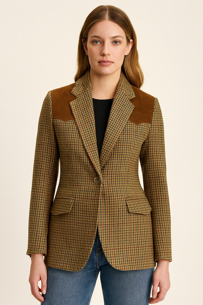 Ralph Lauren Women's Suede-Trim Plaid Wool Blazer – Channers