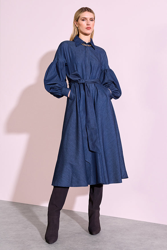 Riani Women's Maxi Denim Dress with Balloon Sleeves