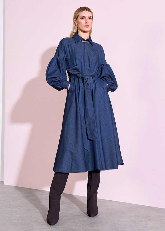 Riani Women's Maxi Denim Dress with Balloon Sleeves