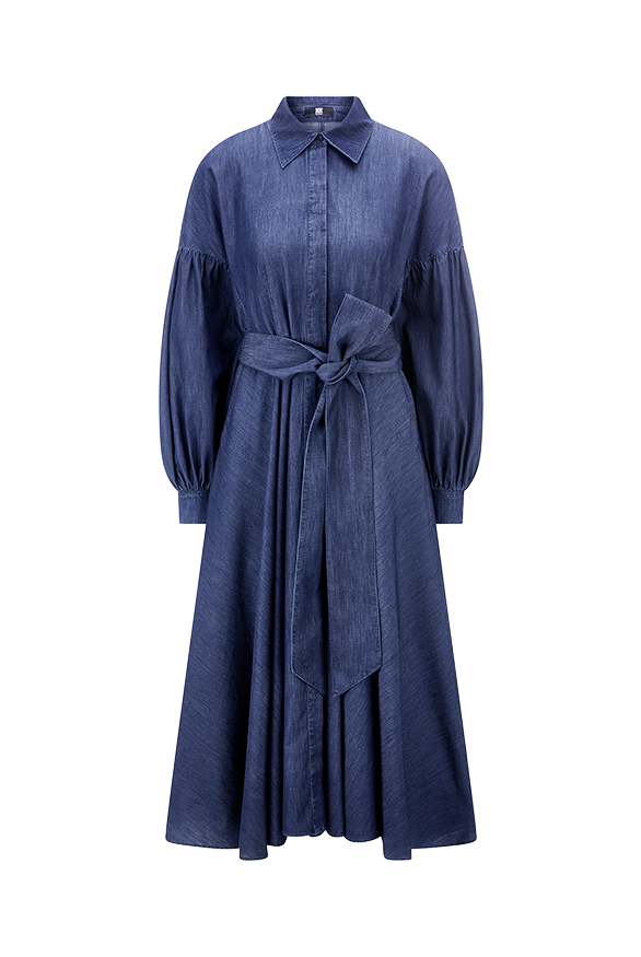 Riani Women's Maxi Denim Dress with Balloon Sleeves