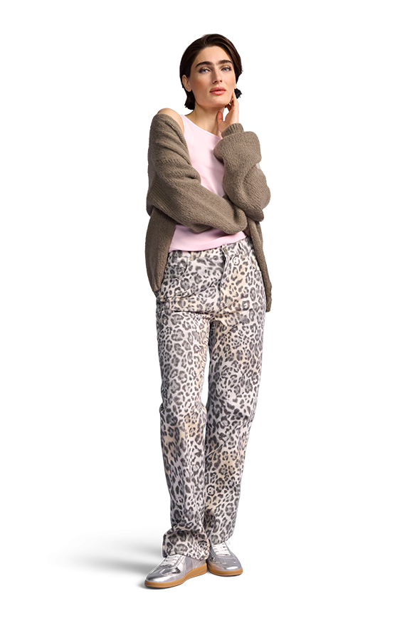 Riani Women's Straight Fit Trousers with Leopard Print