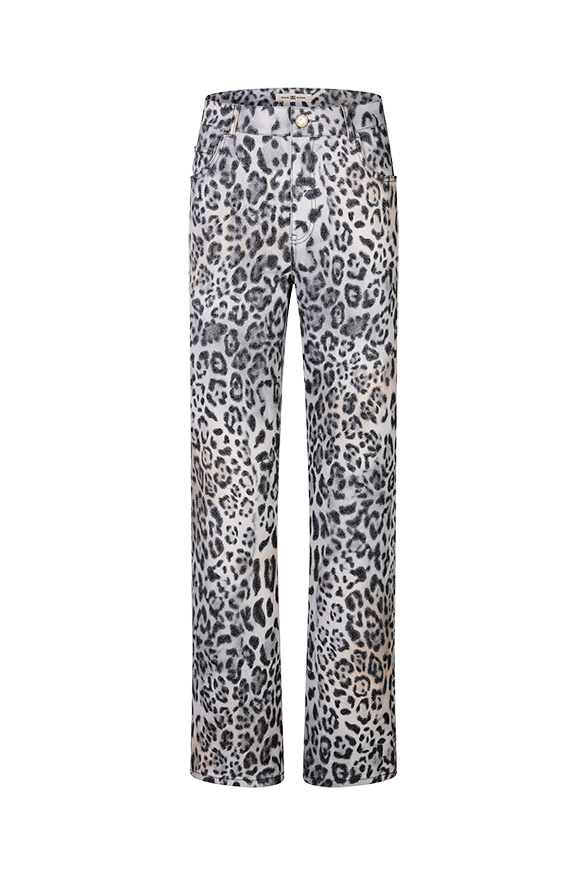 Riani Women's Straight Fit Trousers with Leopard Print