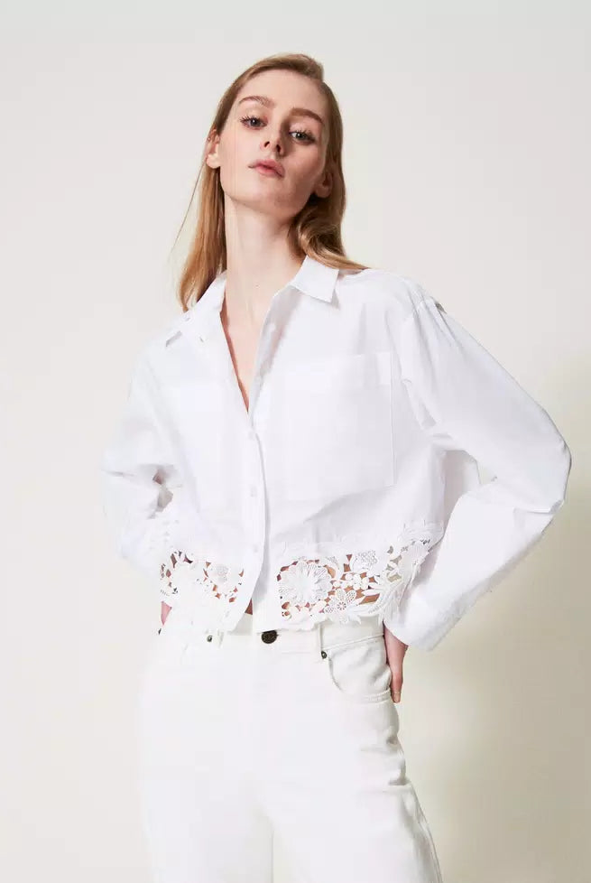 Twinset Women's Boxy Poplin Shirt with Lace