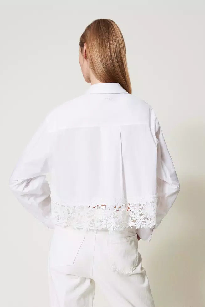 Twinset Women's Boxy Poplin Shirt with Lace