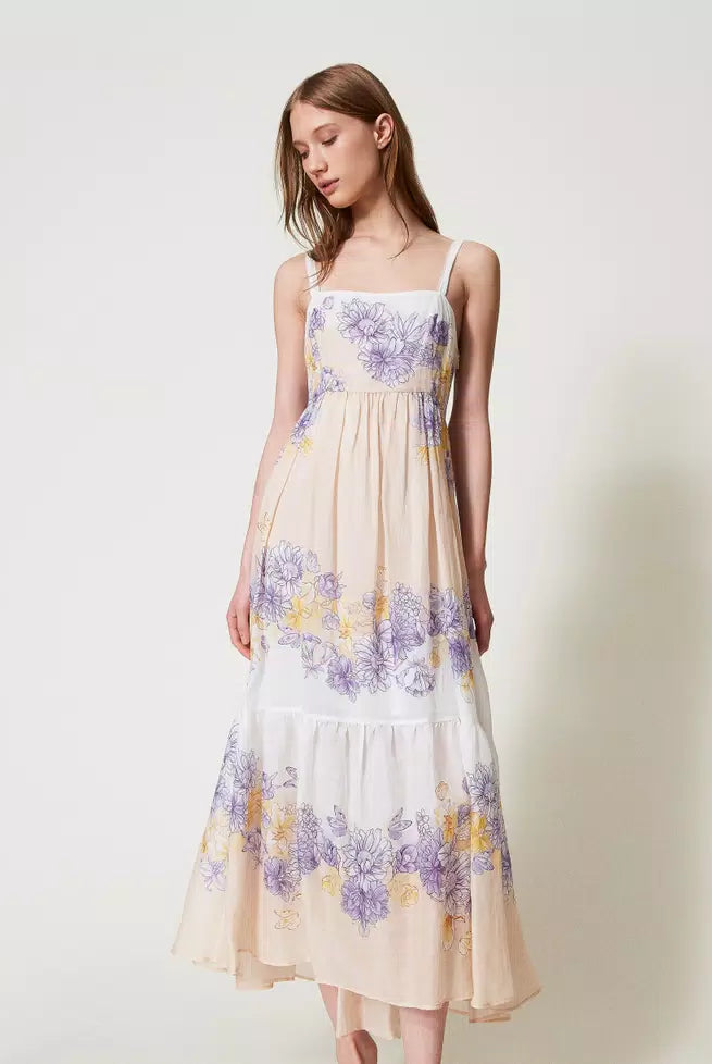 Twinset Women's Long Floral Ramie Bustier Dress