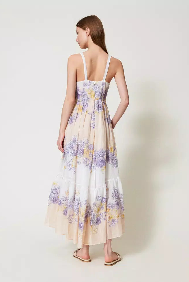Twinset Women's Long Floral Ramie Bustier Dress