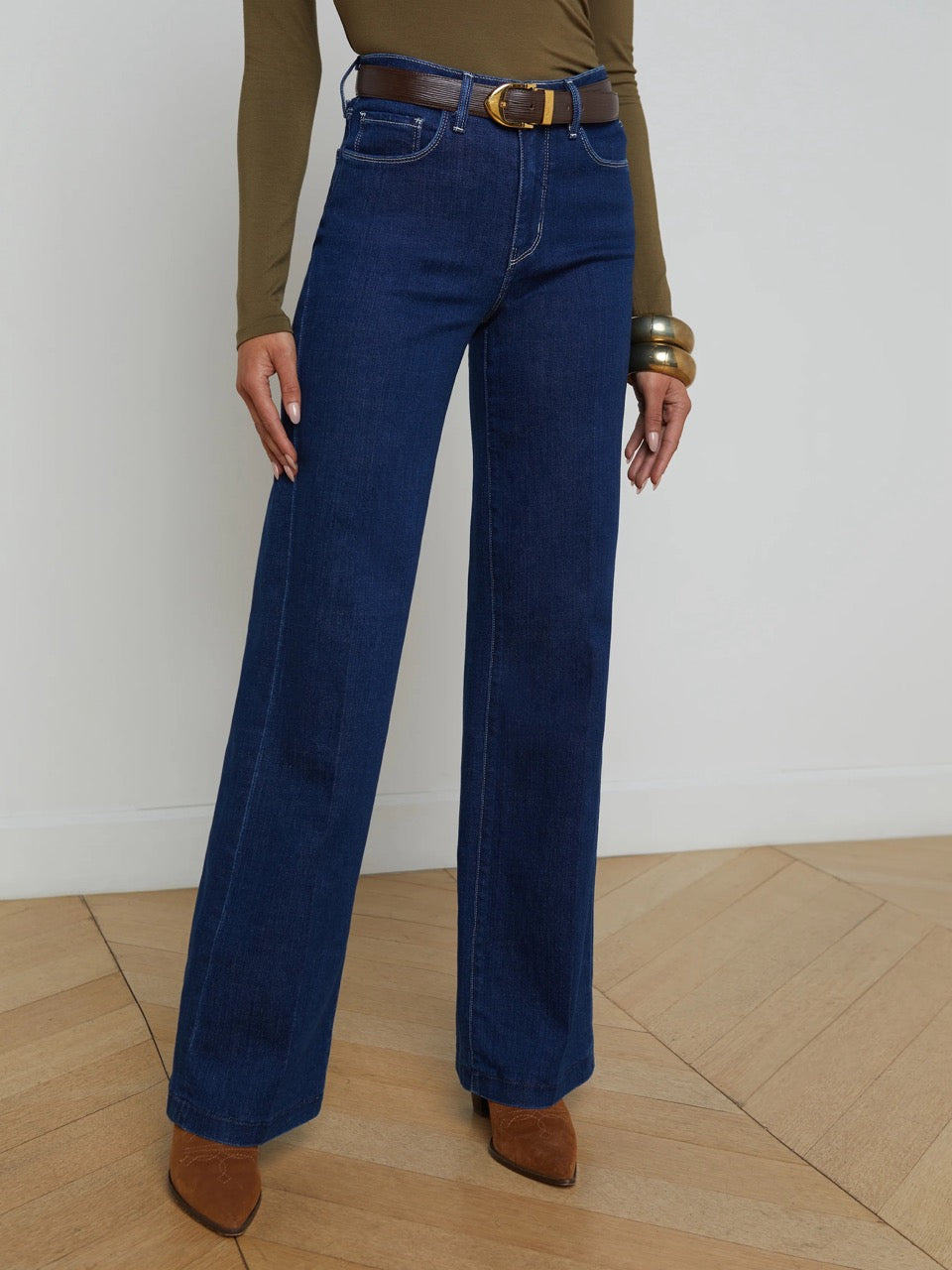デニム・ジーパン LAGENCE CLAYTON JEANS L'AGENCE - Clayton Coated Wide-Leg Jean in Cappuccino Coated