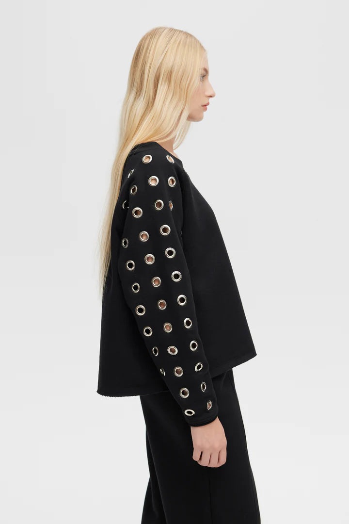 CHRLDR Women's Anna Grommet Crop Boat Neck Sweater